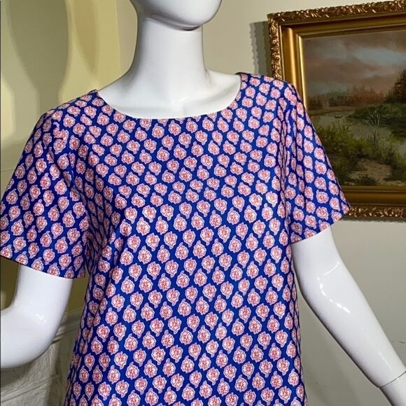 J. Crew Shift Short Sleeve Mini Dress Bagru Print - Picture 4 of 9